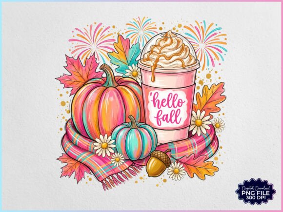 Download Preppy Hello Fall Pumpkin Coffee PNG - Pumpkin Collection