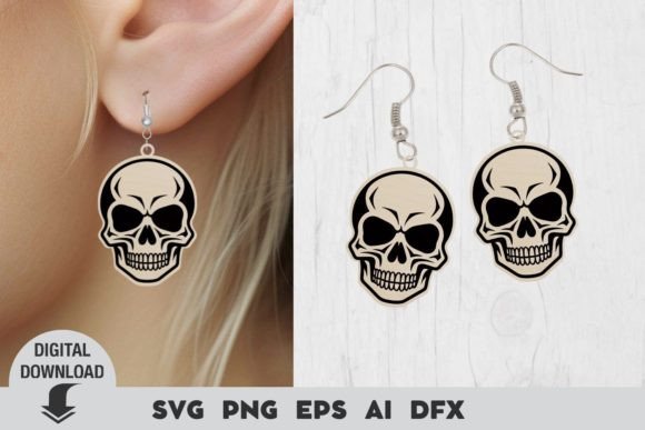 Download Halloween Earring Laser Cut File, Skull - Halloween earring Collection