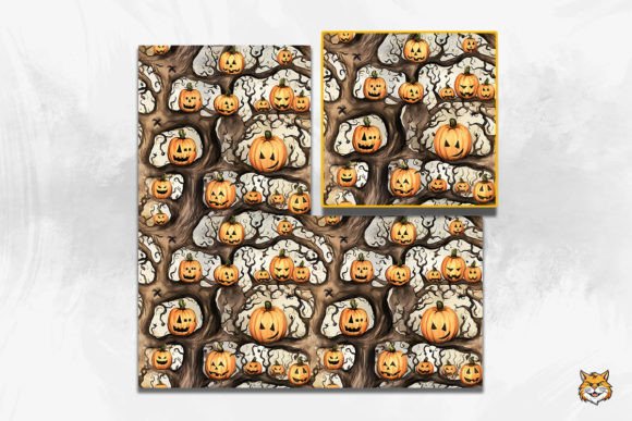 Download Spooky Pumpkin Tree Seamless Pattern - Pumpkin Collection